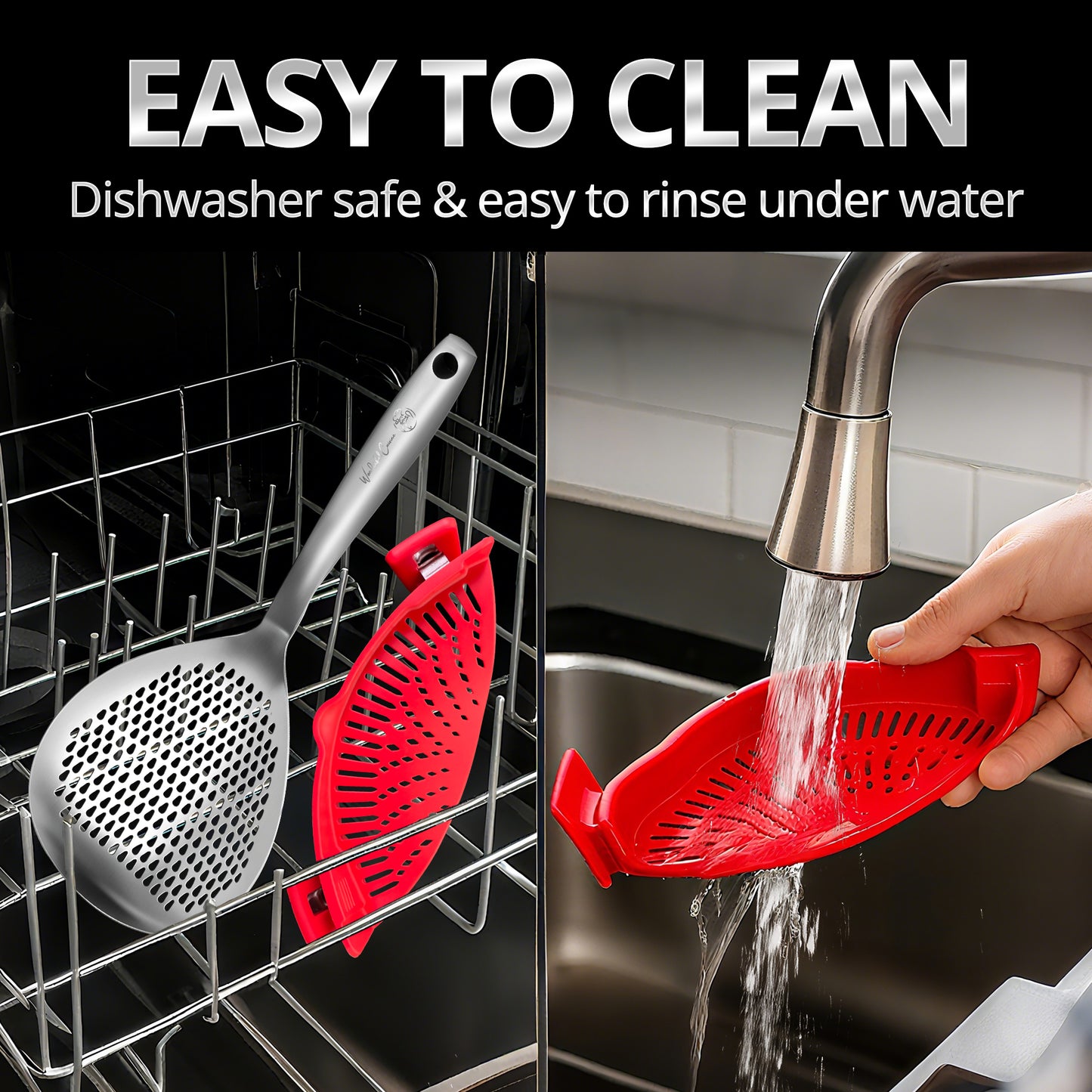 Stainless Steel Skimmer Ladle and Silicone Clip-On Strainer