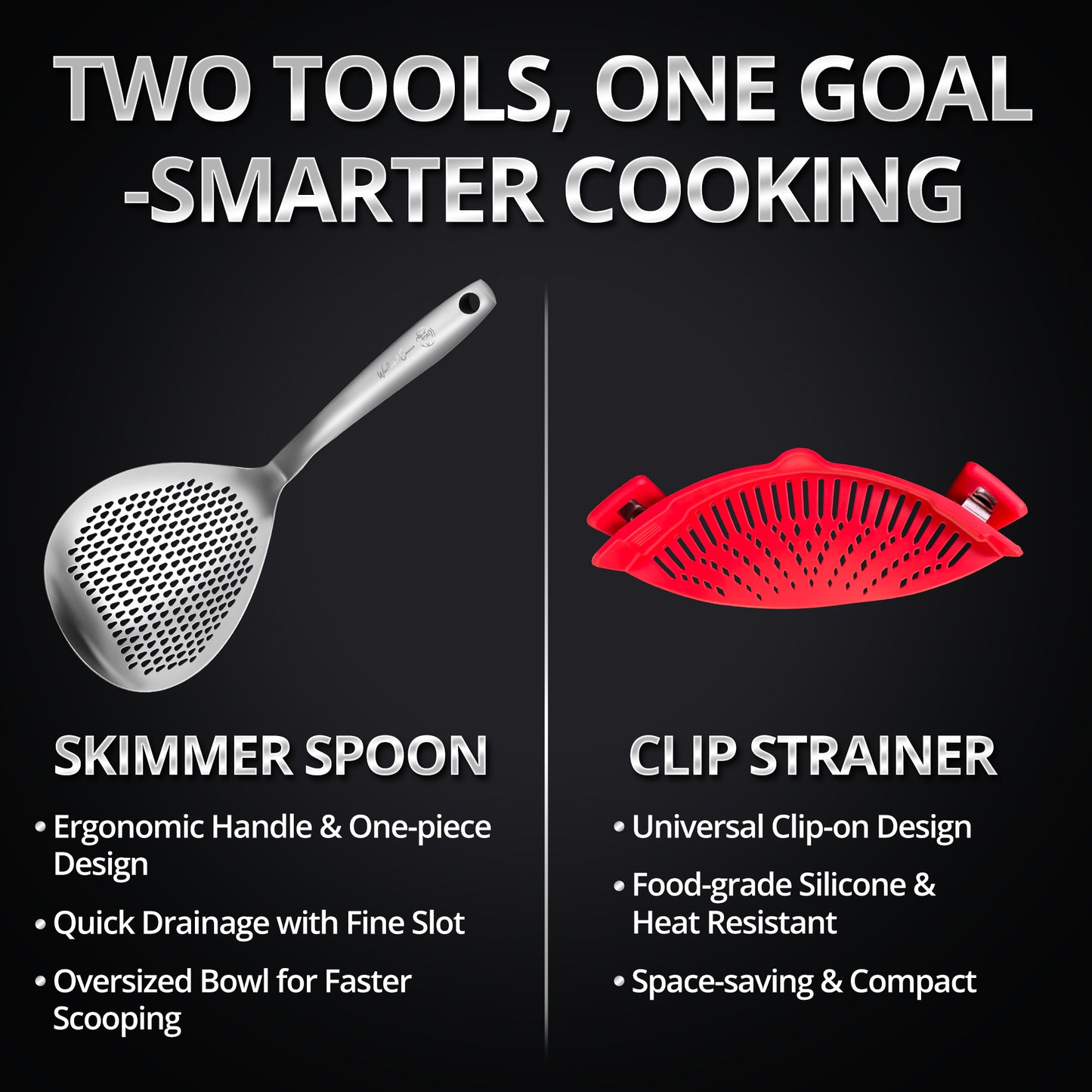 Stainless Steel Skimmer Ladle and Silicone Clip-On Strainer