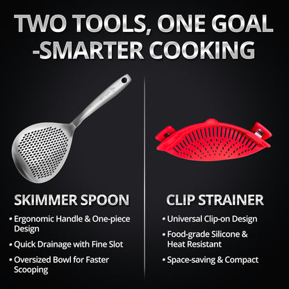 Stainless Steel Skimmer Ladle and Silicone Clip-On Strainer