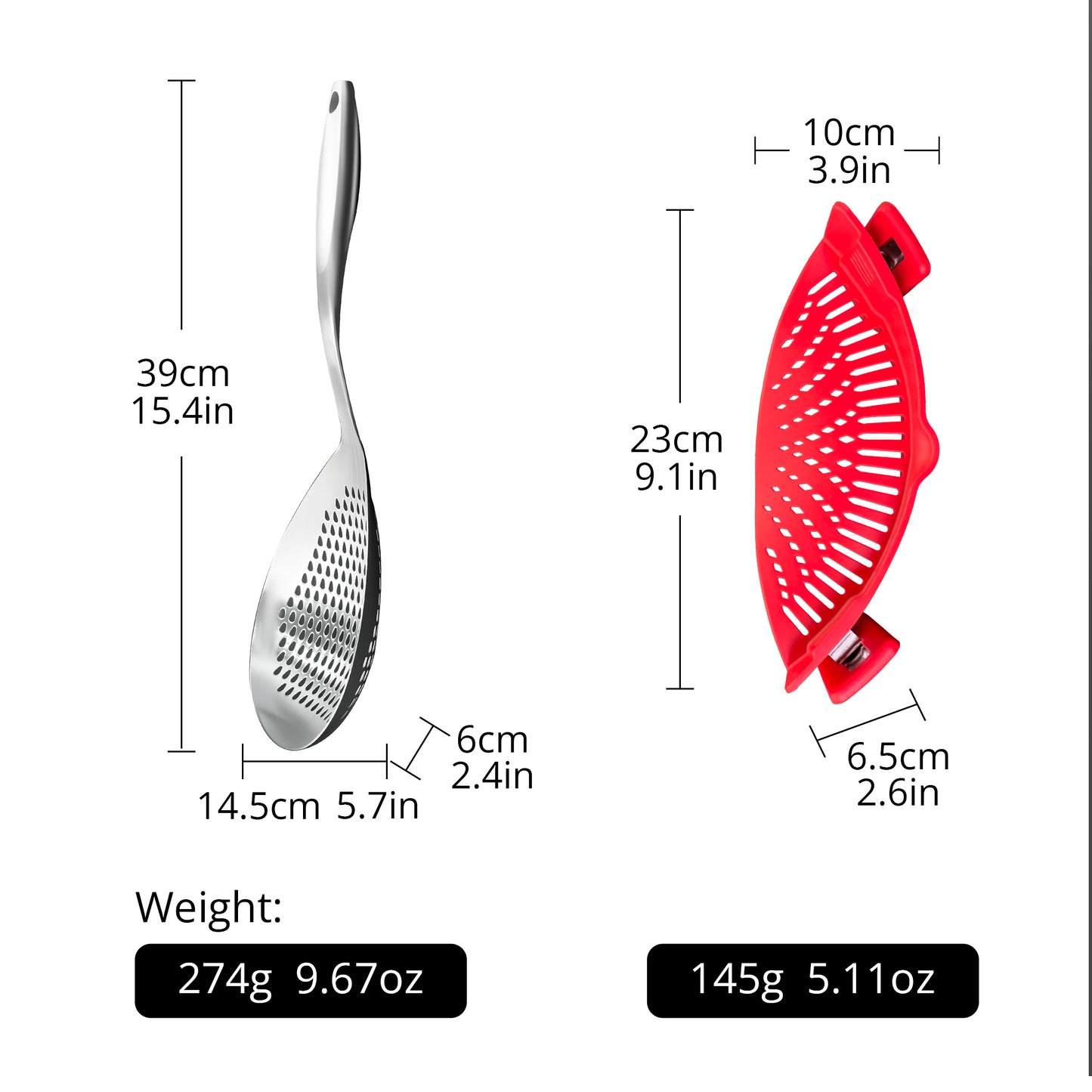 Stainless Steel Skimmer Ladle and Silicone Clip-On Strainer