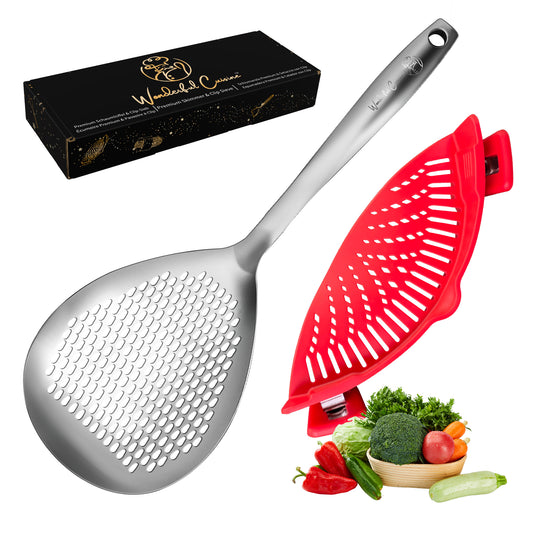Stainless Steel Skimmer Ladle and Silicone Clip-On Strainer